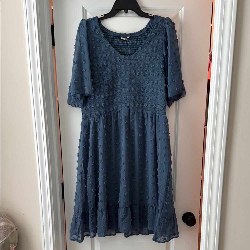 Elegant Blue Textured Dress